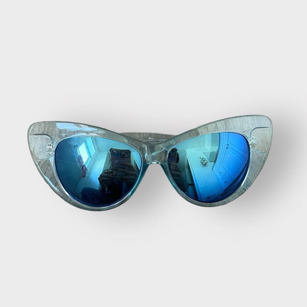Blue Mirrored Cateye Sunglasses Festival Y2K
